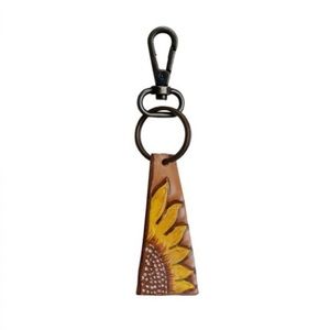 Leather handmade keychain with sunflower design